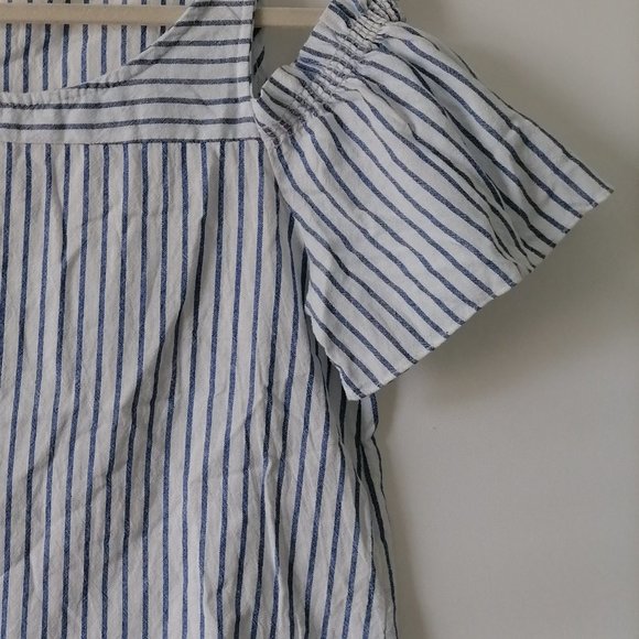 Everly Women's Blue Stripe Blouse Cold Shoulder Size S - Picture 4 of 6